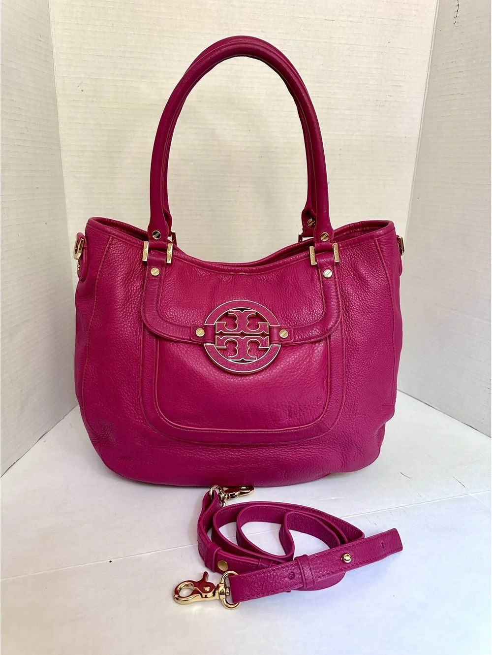 Tory Burch Amanda Bright Pink / Magenta Classic Hobo /Satchel Bag